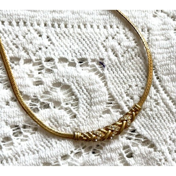 Vintage Gold Tone Braided Chain‎ Necklace and Bracelet Set - Cubic Zirconia - Picture 1 of 7